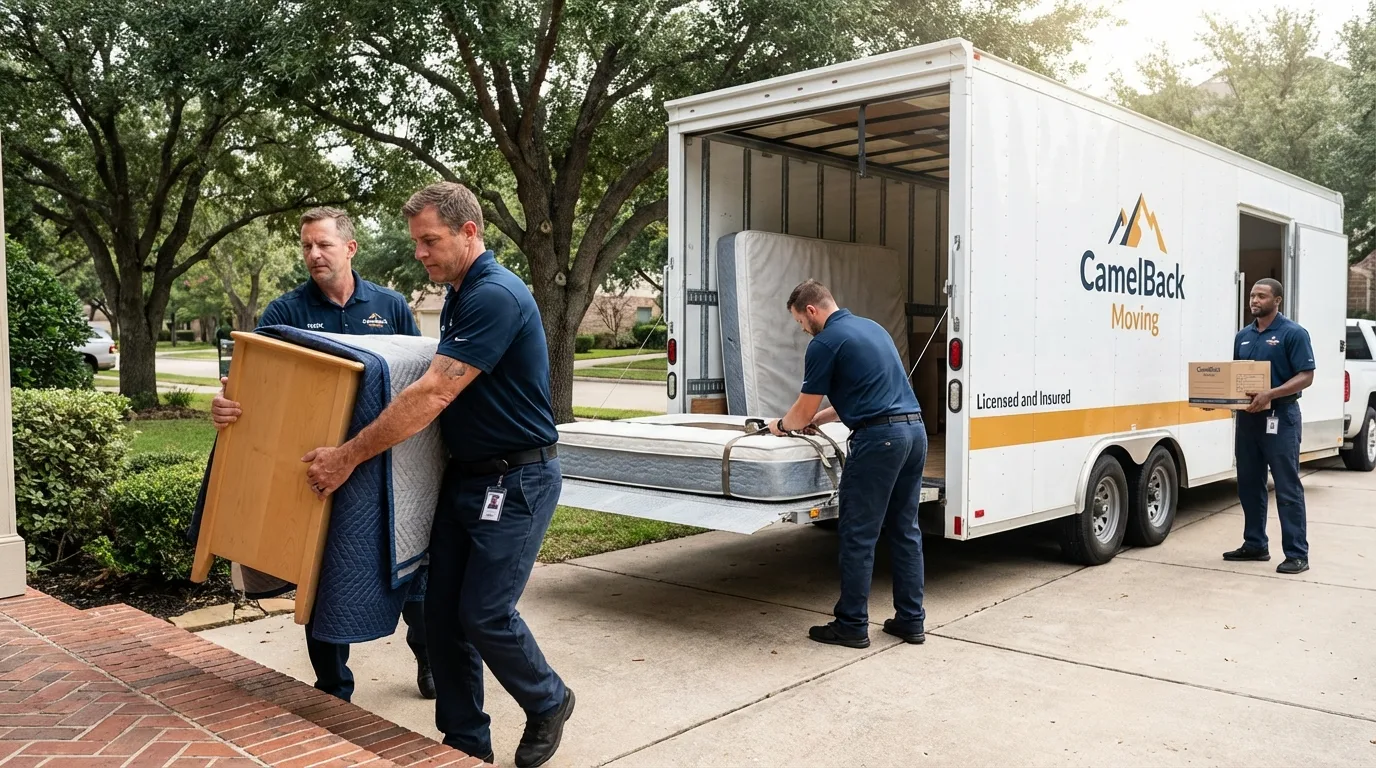 Crew loading residential truck for cross-state move from Sandoval, IL
