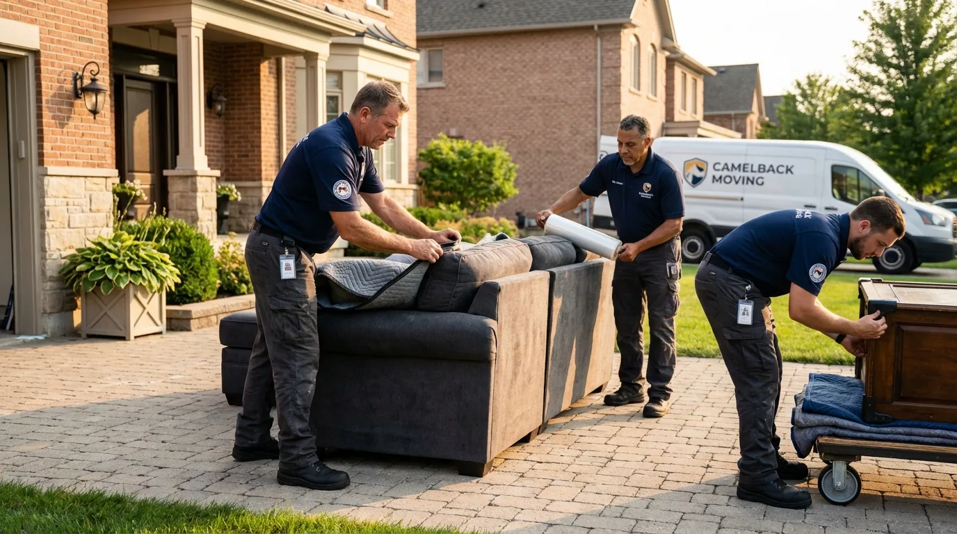 Large estate moving crew wrapping furniture in Sandoval, IL