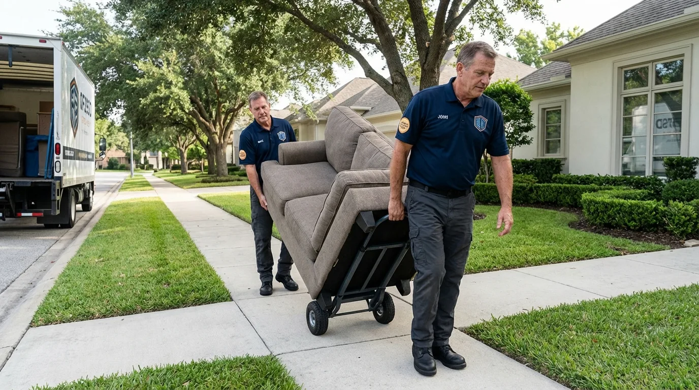 Local residential moving crew loading furniture in Sandoval, IL